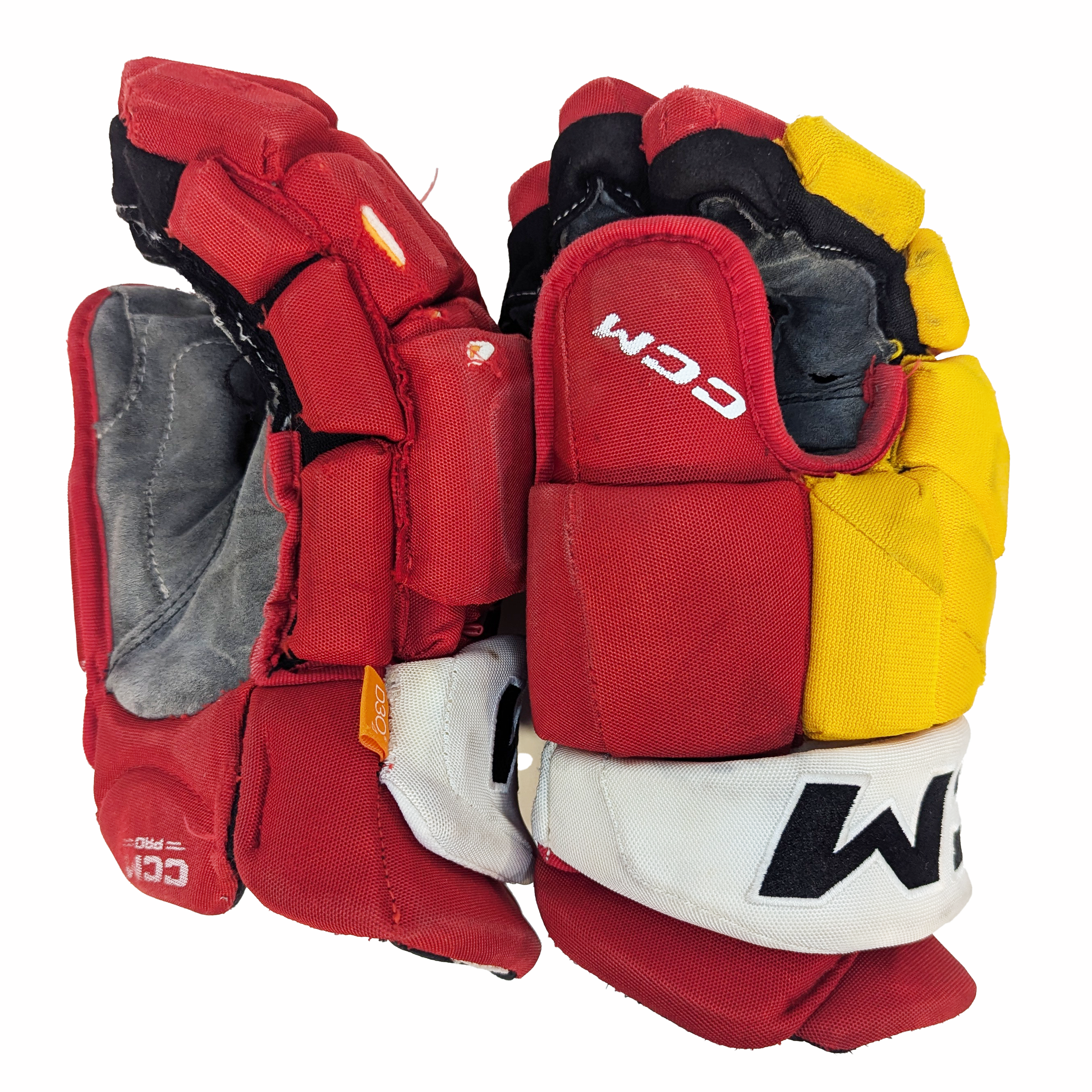 CCM HGJSPP - Gant d'occasion NHL Pro Stock - Flames de Calgary (rouge/jaune)